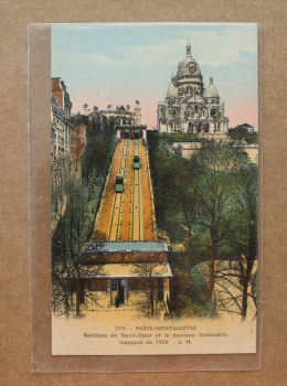 Ansichtskarte Glitter AK Paris 1910-1920 Montmartre Basilika Sacre Coeur Funiculaire Seilbahn Aufzug Ortsansicht Frankreich France 75 Paris